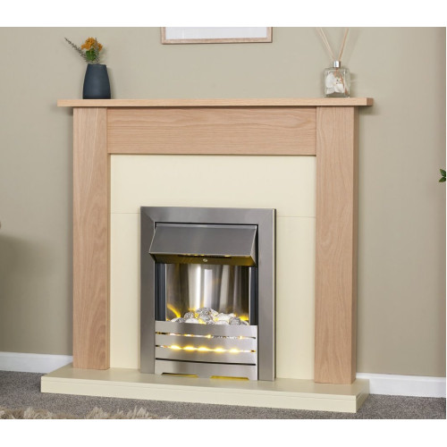Adam Southwold Fireplace In Oak & Cream With Helios Electric Fire In